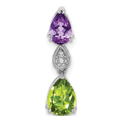 14K White Gold Peridot & Amethyst Slide Pendant