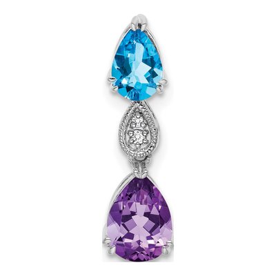 14K White Gold Amethyst & Swiss Blue Topaz Slide Pendant