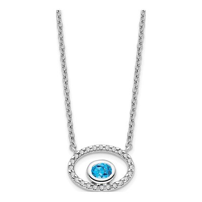 14K White Gold 1/15 ct tw Swiss Blue Topaz & Diamond Necklace