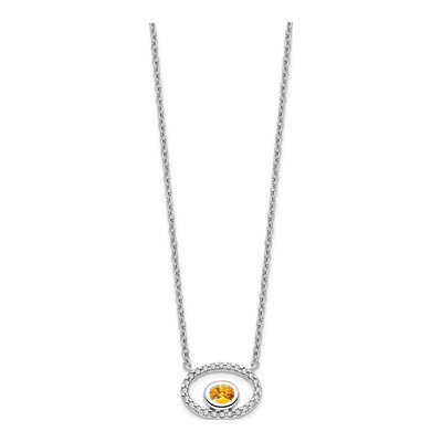 14K White Gold 1/15 ct tw Citrine & Diamond Oval Necklace – view 3