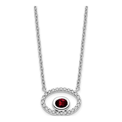 14K White Gold 1/15 ct tw Garnet & Diamond Oval Necklace