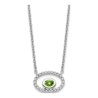 14K White Gold 1/15 ct tw Peridot & Diamond Oval Necklace