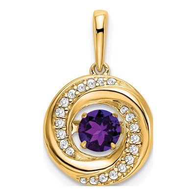 14K Yellow Gold 1/10 ct tw Amethyst & Diamond Moving Pendant