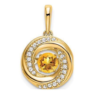14K Yellow Gold 1/10 ct tw Citrine & Diamond Moving Pendant