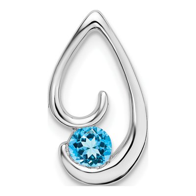 14K White Gold Swiss Blue Topaz Slide Pendant