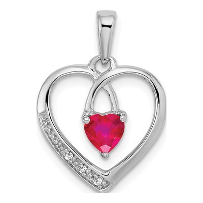 14K White Gold Ruby & Diamond Heart Pendant