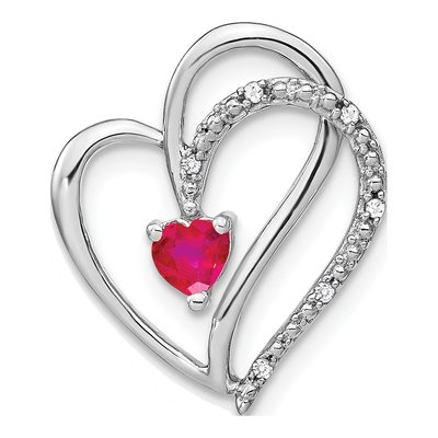 14K White Gold Ruby & Diamond Heart Slide Pendant