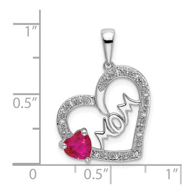 14K White Gold 1/20 ct tw Ruby & Diamond MOM Heart Pendant – view 4