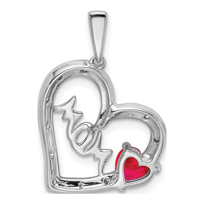 14K White Gold 1/20 ct tw Ruby & Diamond MOM Heart Pendant – view 5
