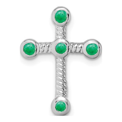 10K White Gold Emerald Cross Slide Pendant