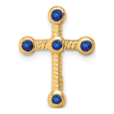 14K Yellow Gold Sapphire Cross Slide Pendant