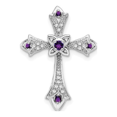 10K White Gold 1/15 ct tw Amethyst & Diamond Fleur de Lis Slide Pendant