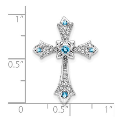 10K White Gold 1/15 ct tw Swiss Blue Topaz & Diamond Fleur de Lis Slide Pendant – view 4