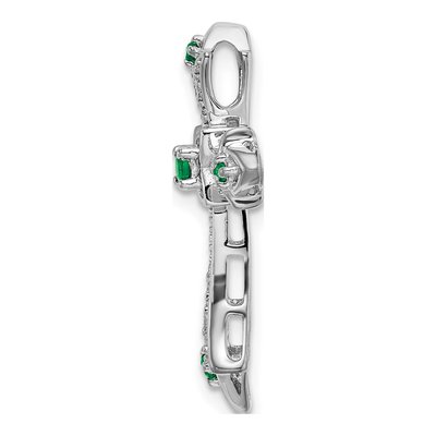 10K White Gold 1/15 ct tw Emerald & Diamond Fleur de Lis Cross Slide Pendant – view 2