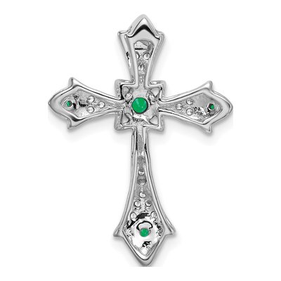 10K White Gold 1/15 ct tw Emerald & Diamond Fleur de Lis Cross Slide Pendant – view 3
