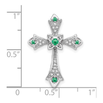 10K White Gold 1/15 ct tw Emerald & Diamond Fleur de Lis Cross Slide Pendant – view 4