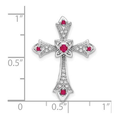10K White Gold 1/15 ct tw Ruby & Diamond Fleur de Lis Cross Slide Pendant – view 4