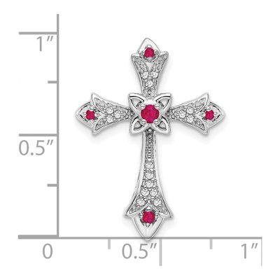 14K White Gold 1/15 ct tw Ruby & Diamond Fleur de Lis Cross Slide Pendant – view 4