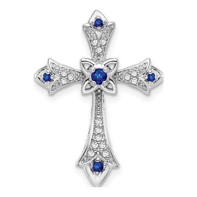 10K White Gold 1/15 ct tw Sapphire & Diamond Fleur de Lis Slide Pendant