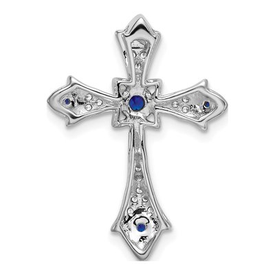 14K White Gold 1/15 ct tw Sapphire & Diamond Fleur de Lis Cross Slide Pendant – view 5