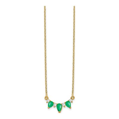 14K Yellow Gold 1/8 ct tw Emerald & Diamond Pear Necklace – view 2