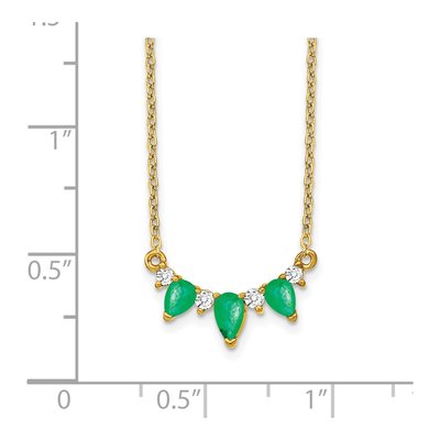 14K Yellow Gold 1/8 ct tw Emerald & Diamond Pear Necklace – view 3