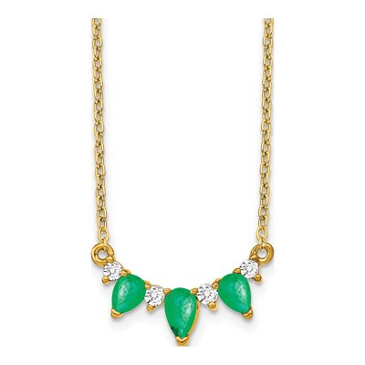 14K Yellow Gold 1/8 ct tw Emerald & Diamond Pear Necklace