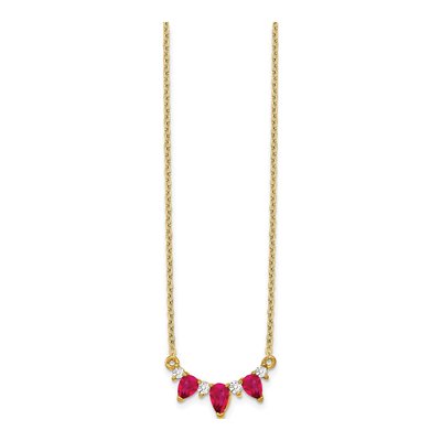 14K Yellow Gold 1/8 ct tw Ruby & Diamond Pear Necklace – view 3