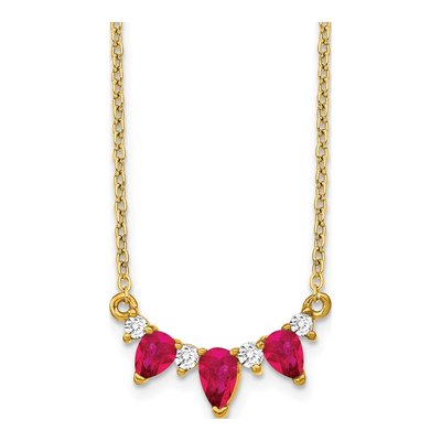14K Yellow Gold 1/8 ct tw Ruby & Diamond Pear Necklace