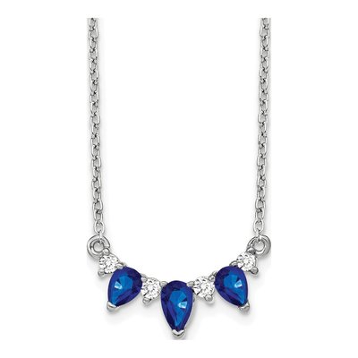 14K White Gold 1/8 ct tw Sapphire & Diamond Pear 18-Inch Necklace