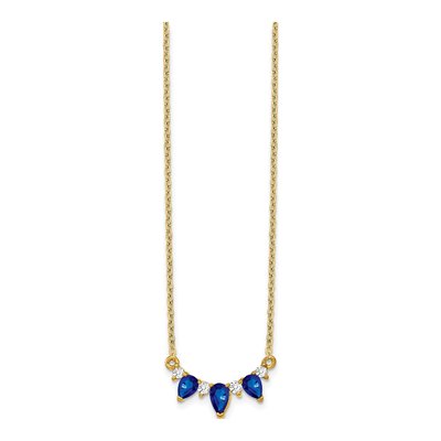 14K Yellow Gold 1/8 ct tw Sapphire & Diamond Pear Necklace – view 2