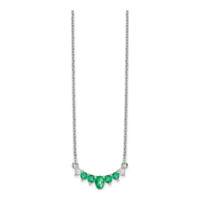 14K White Gold 1/15 ct tw Emerald & Diamond Oval Round Necklace – view 3