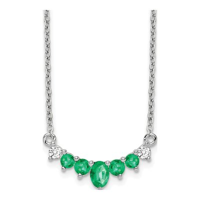 14K White Gold 1/15 ct tw Emerald & Diamond Oval Round Necklace