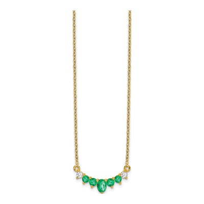 14K Yellow Gold 1/15 ct tw Emerald & Diamond Oval Round Necklace – view 3