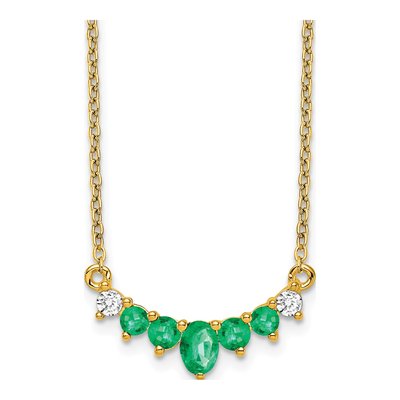 14K Yellow Gold 1/15 ct tw Emerald & Diamond Oval Round Necklace