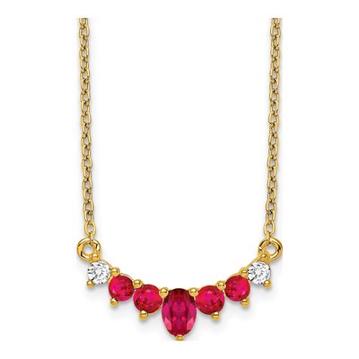 14K Yellow Gold 1/15 ct tw Ruby & Diamond Oval Round Necklace