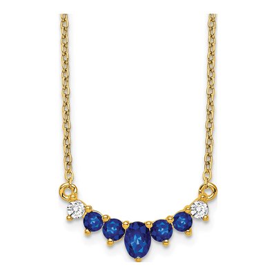 14K Yellow Gold 1/15 ct tw Sapphire & Diamond Oval Necklace