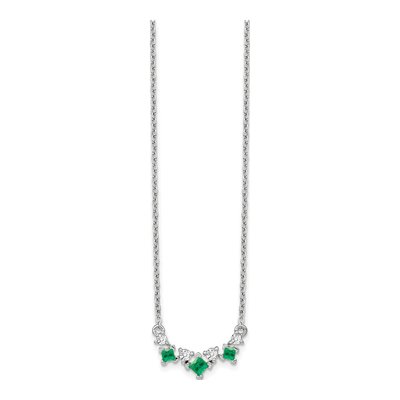 14K White Gold 1/8 ct tw Emerald & Diamond Princess Necklace – view 3