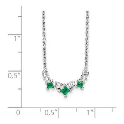 14K White Gold 1/8 ct tw Emerald & Diamond Princess Necklace – view 4