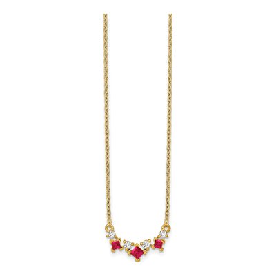 14K Yellow Gold 1/8 ct tw Ruby & Diamond Princess Necklace – view 3