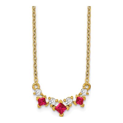 14K Yellow Gold 1/8 ct tw Ruby & Diamond Princess Necklace