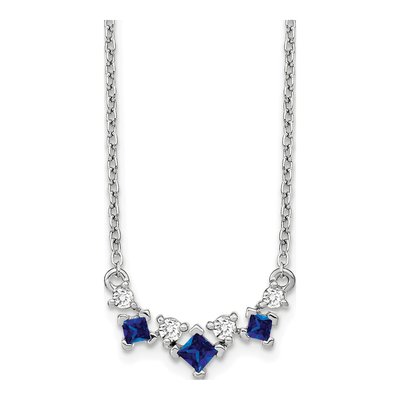 14K White Gold 1/8 ct tw Sapphire & Diamond Princess Necklace