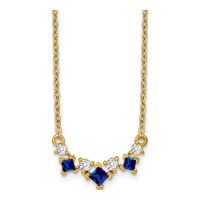 14K Yellow Gold 1/8 ct tw Sapphire & Diamond Princess Necklace