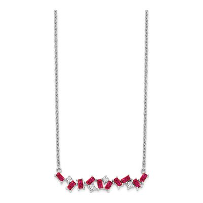 14K White Gold 1/8 ct tw Ruby & Diamond Octagon Bar Necklace – view 3