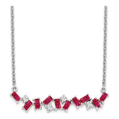 14K White Gold 1/8 ct tw Ruby & Diamond Octagon Bar Necklace