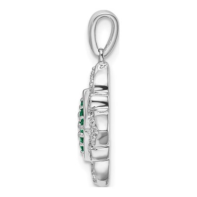 14K White Gold 1/7 ct tw Emerald & Diamond Vintage Pendant – view 2