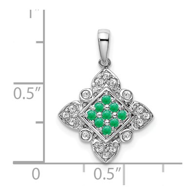 14K White Gold 1/7 ct tw Emerald & Diamond Vintage Pendant – view 3