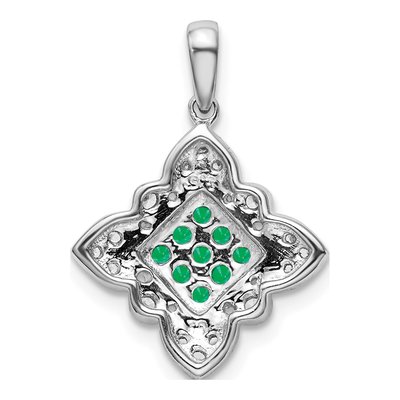 14K White Gold 1/7 ct tw Emerald & Diamond Vintage Pendant – view 4