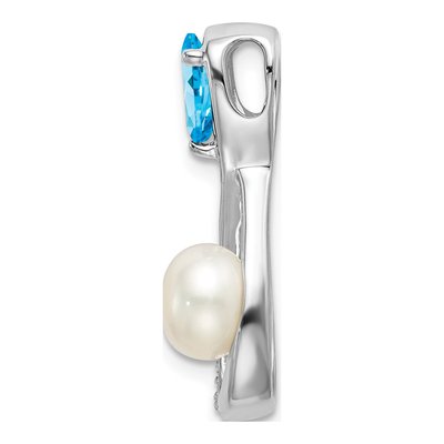 14K White Gold Pearl & Swiss Blue Topaz Infinity Slide Pendant – view 2