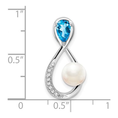 14K White Gold Pearl & Swiss Blue Topaz Infinity Slide Pendant – view 3